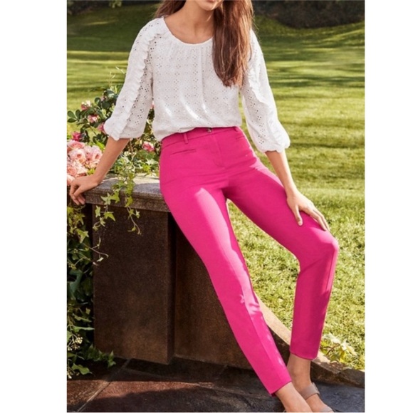 Ann Taylor Pants - Ann Taylor Twill Mid-Rise Straight Tapered Trouser Pant Minimalist Pink 6